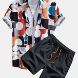 Ensemble — chemise à imprimé géométrique color block & short de bain à cordon