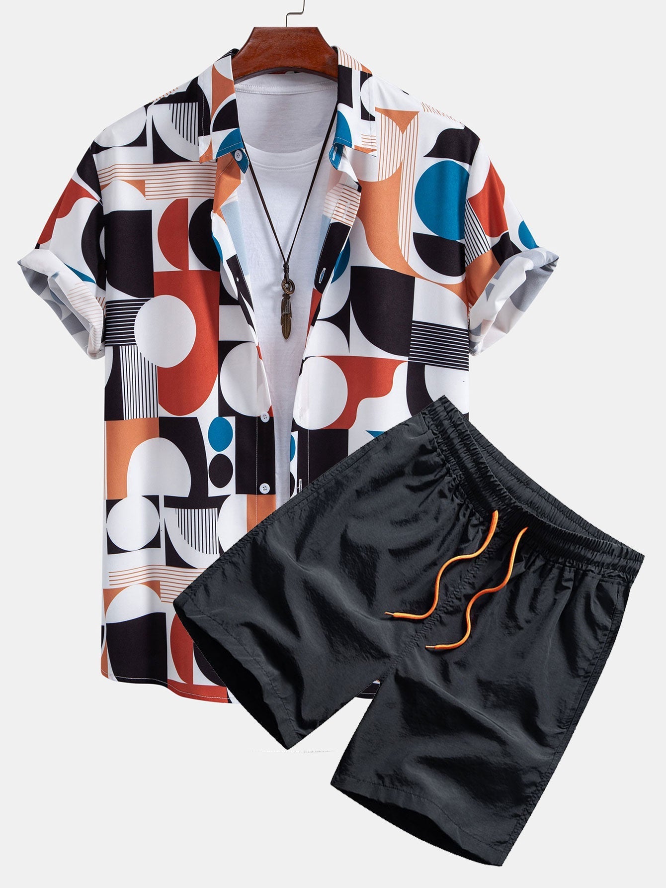 Ensemble — chemise à imprimé géométrique color block & short de bain à cordon