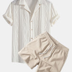 Ensemble — chemise cubaine ajourée jacquard géométrique & short texturé froissé à cordon