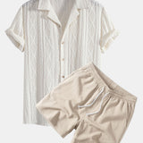 Ensemble — chemise cubaine ajourée jacquard géométrique & short texturé froissé à cordon