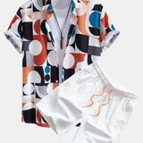 Ensemble — chemise à imprimé géométrique color block & short de bain à cordon