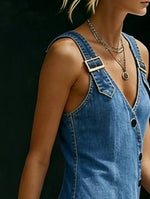 Robe Longue en Jean à Boutons Décalés