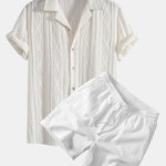 Ensemble — chemise cubaine ajourée jacquard géométrique & short texturé froissé à cordon
