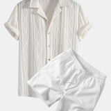 Ensemble — chemise cubaine ajourée jacquard géométrique & short texturé froissé à cordon