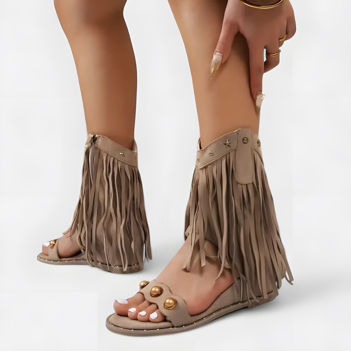 Albane | Sandales femme à franges chic Kaki