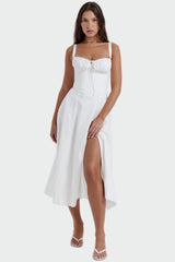 Marianne | Robe midi à bustier froncé et fente