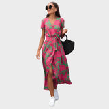 Céline | Robe longue portefeuille à manches courtes