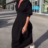Hélène | Robe midi à col chemise et poches