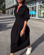 Hélène | Robe midi à col chemise et poches