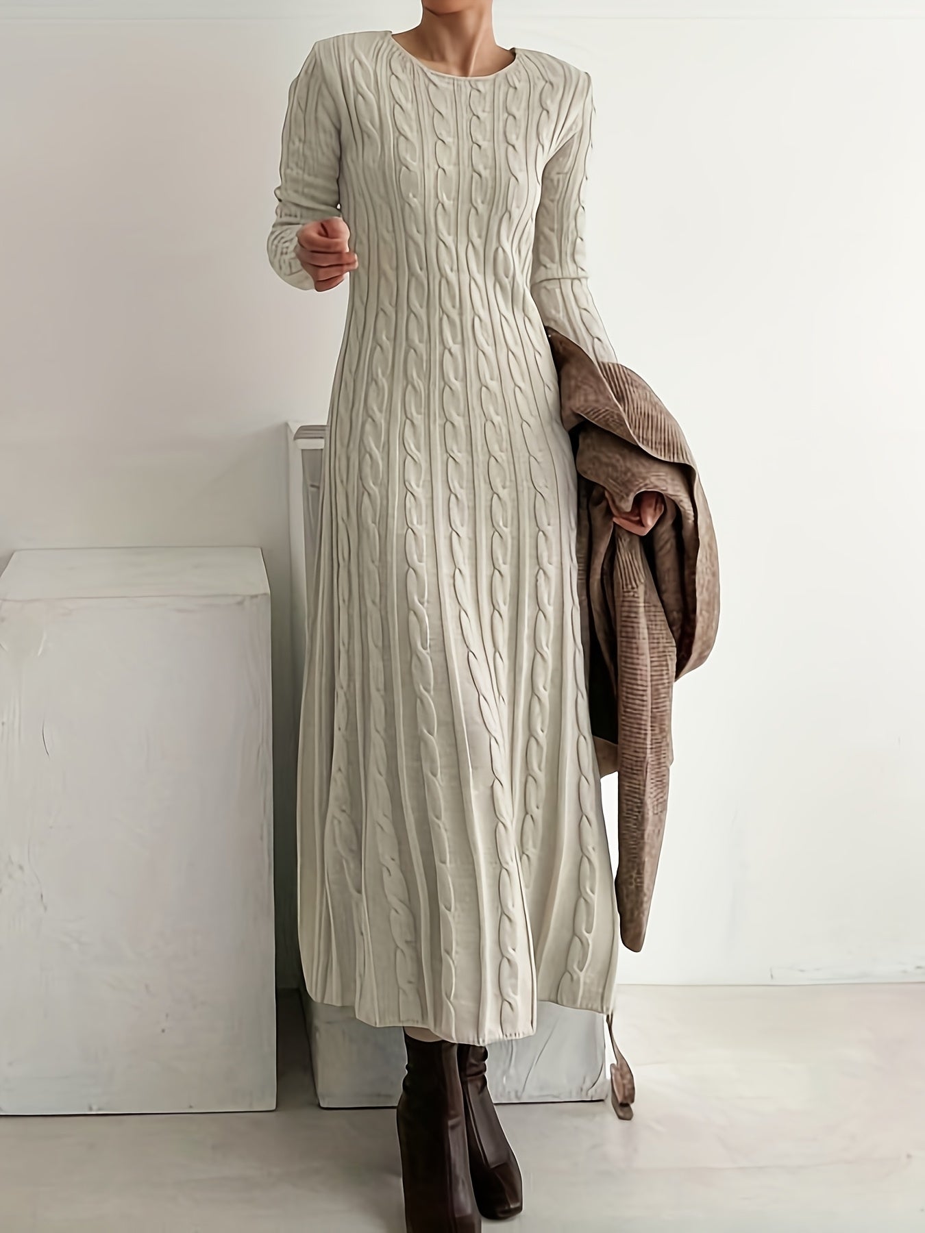 Sarah — Robe Maxi en Tricot Câblé Confortable