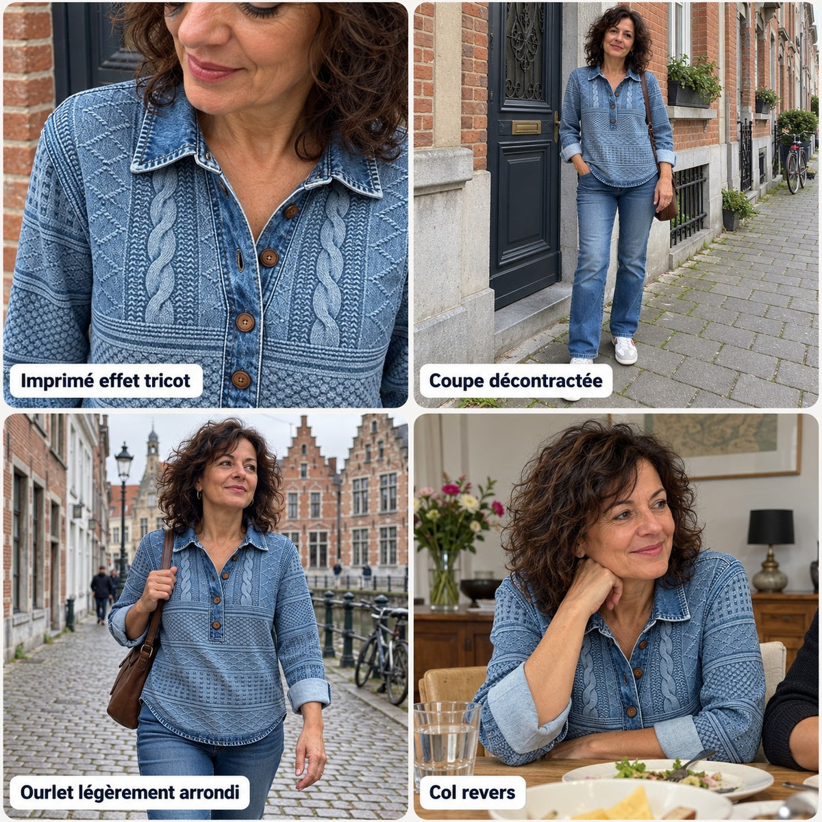 Claudine | Blouse à col revers et imprimé effet tricot