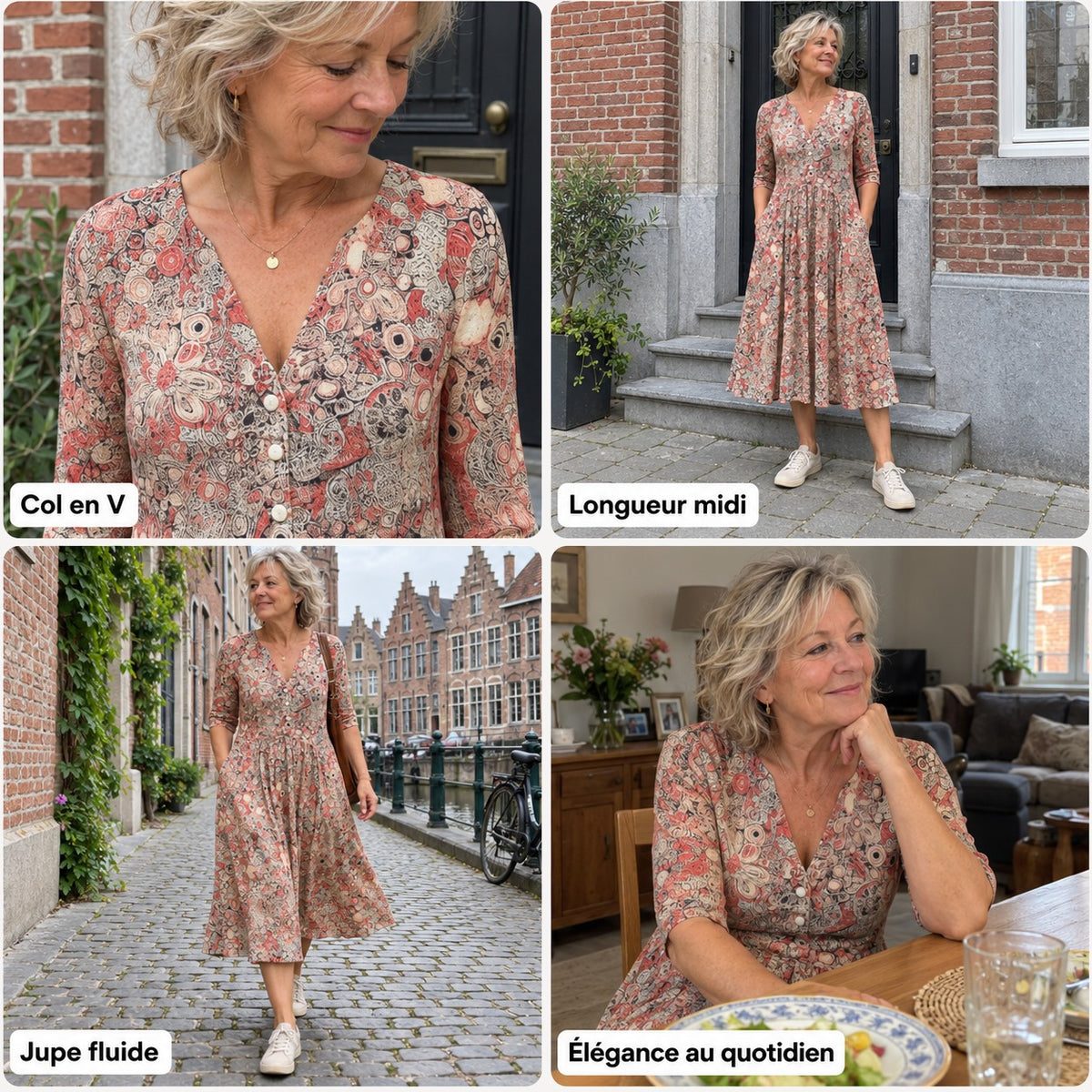 Claudine | Robe midi imprimée boutonnée à poches
