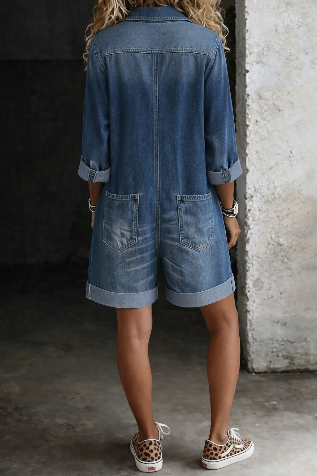 Combi-Short en Jean Coupe Décontractée