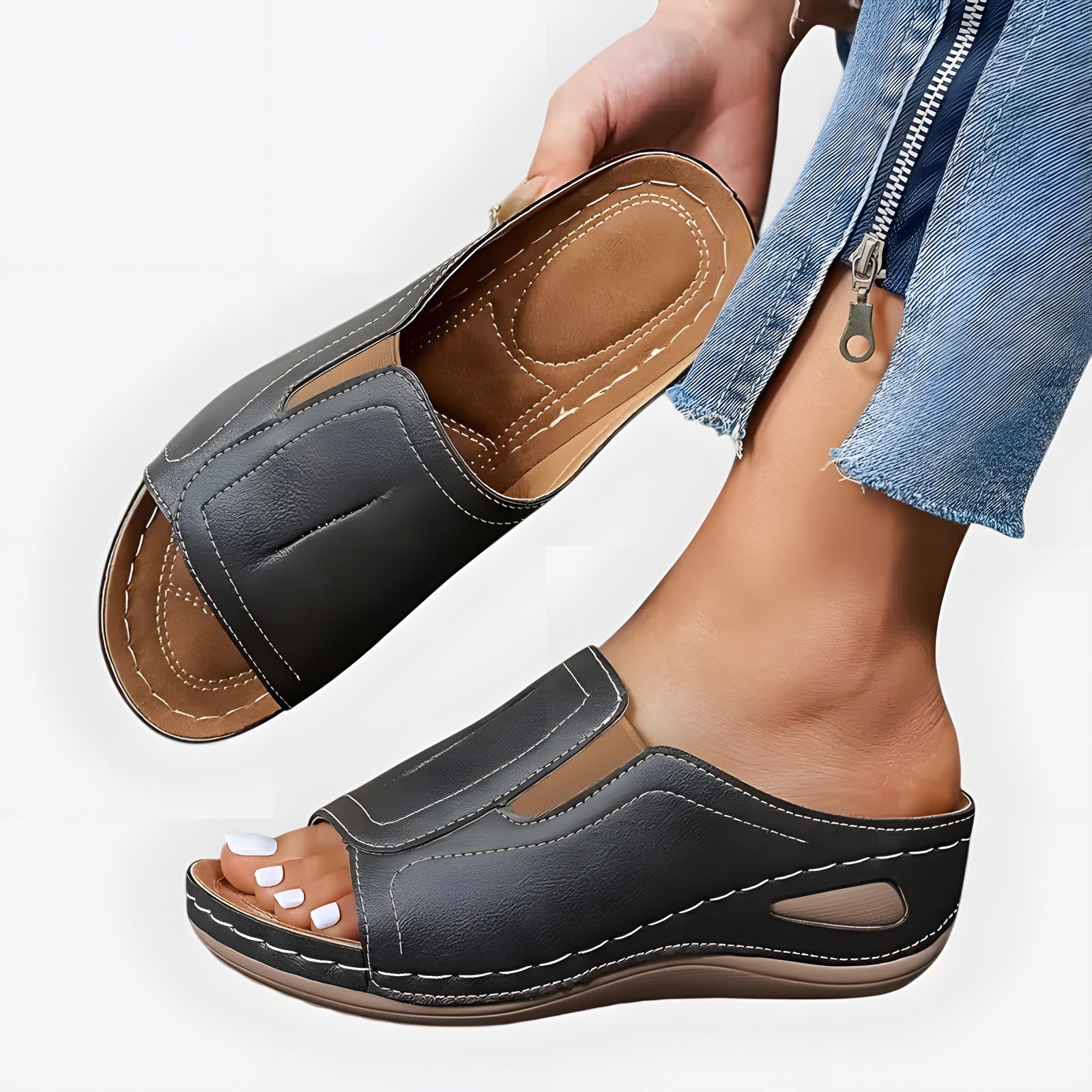 Hazel | Sandales orthopédiques femme confort Charbon