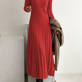 Sarah — Robe Maxi en Tricot Câblé Confortable