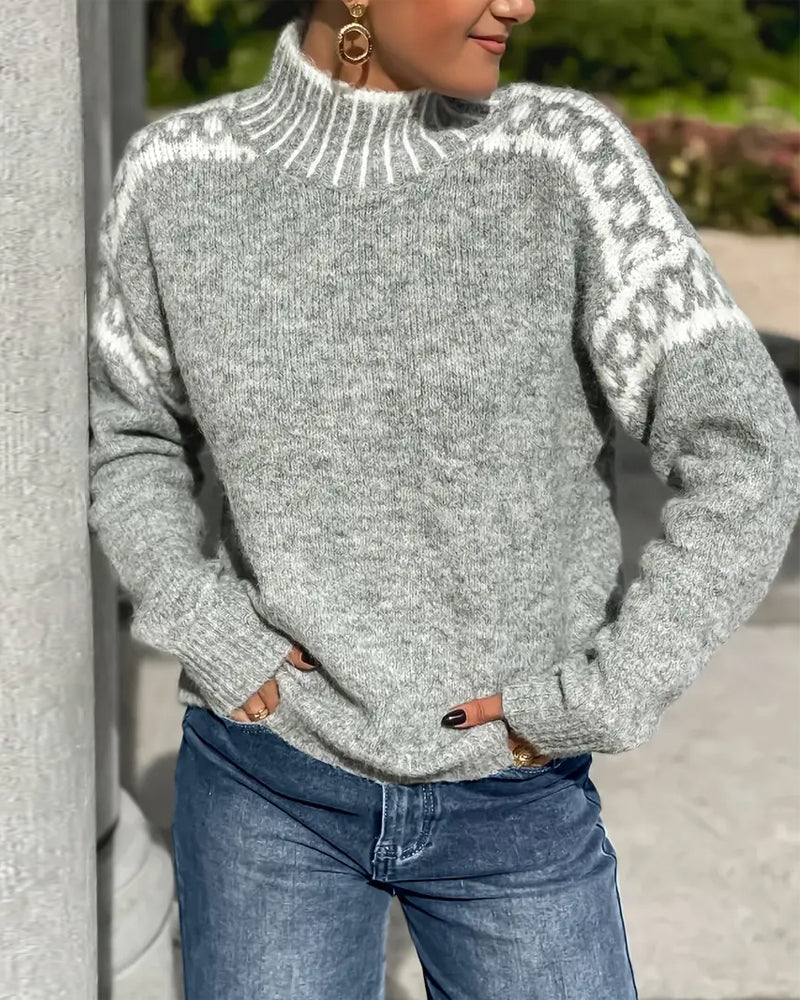 Livia | Pull gris en maille à motif norvégien Gris, photo studio