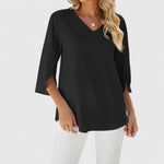 Christine | Blouse à volants, col V et manches trois-quarts