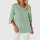 Christine | Blouse à volants, col V et manches trois-quarts