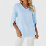 Christine | Blouse à volants, col V et manches trois-quarts