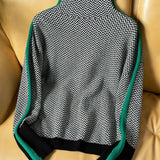 Éva | Pull ample à col roulé et rayure contrastée