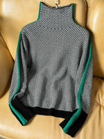 Éva | Pull ample à col roulé et rayure contrastée