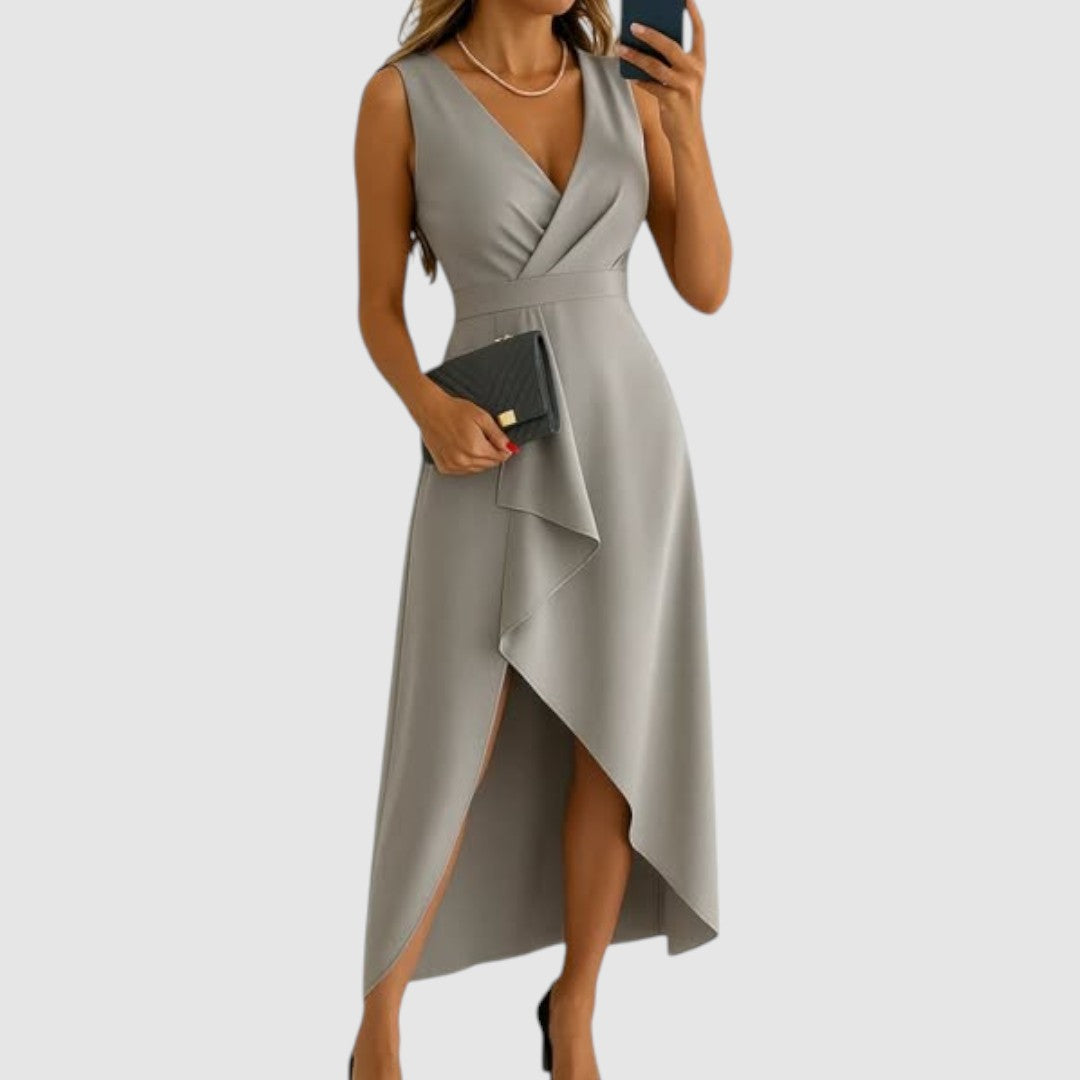 Valérie | Robe portefeuille élégante à col en V Gris