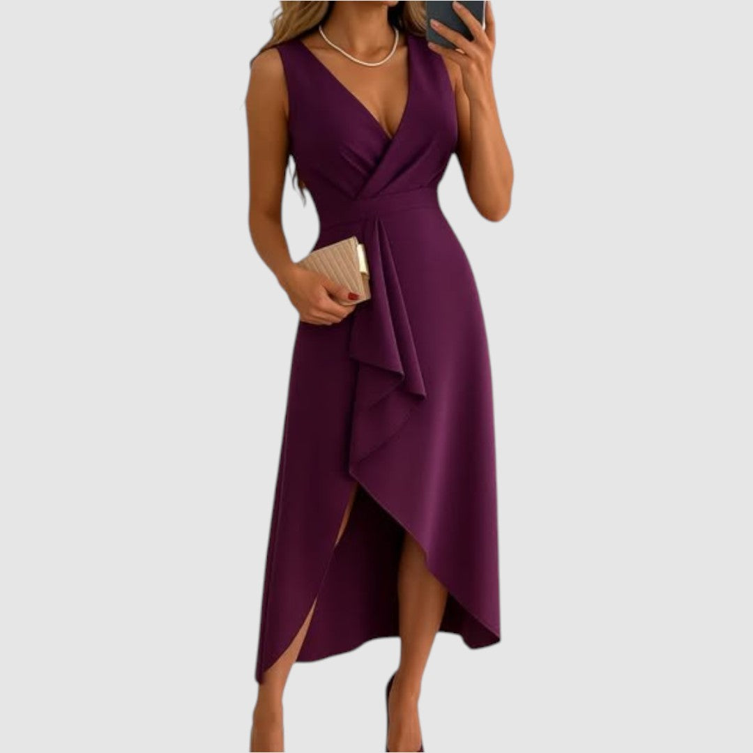 Valérie | Robe portefeuille élégante à col en V Rouge bordeaux