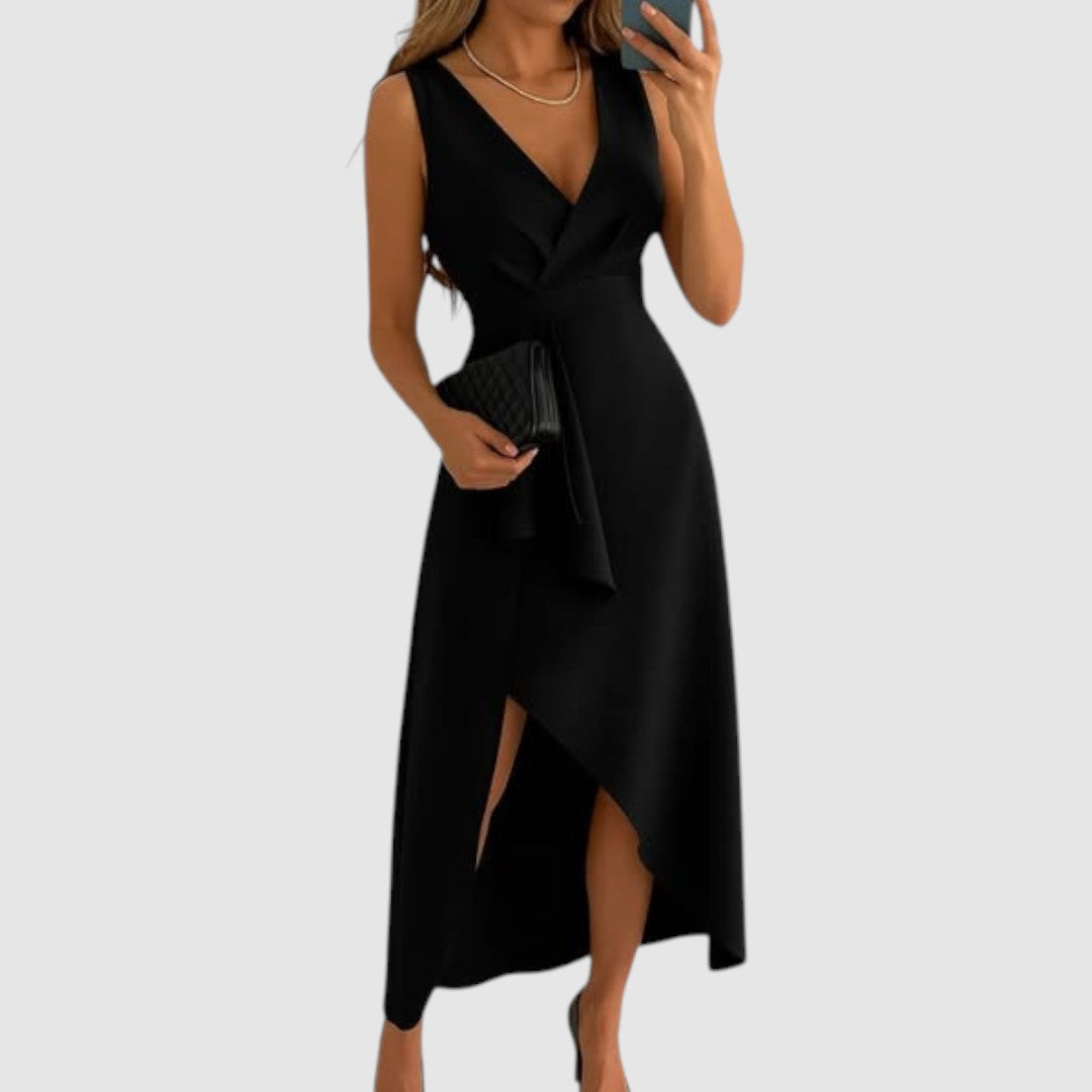 Valérie | Robe portefeuille élégante à col en V Noir
