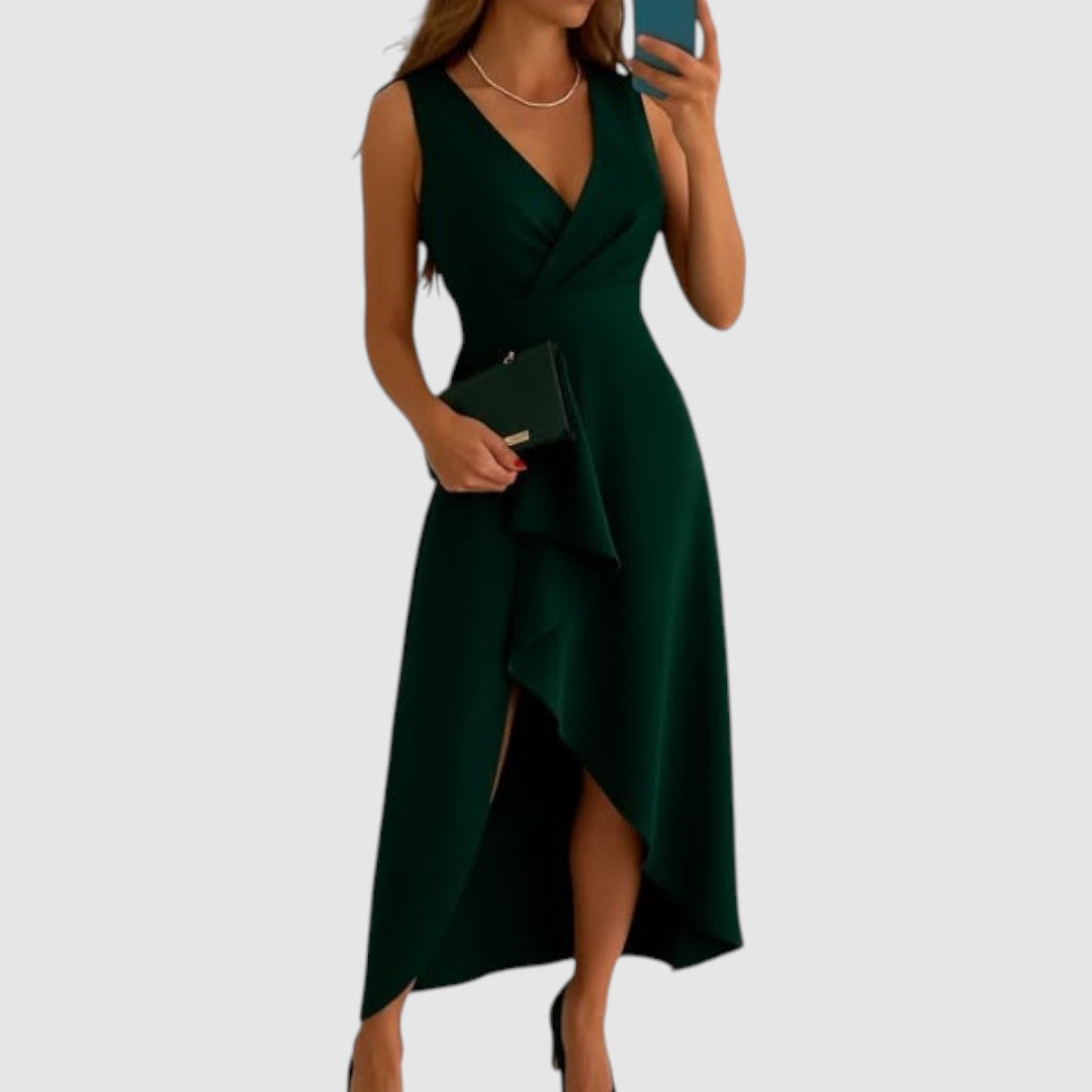 Valérie | Robe portefeuille élégante à col en V Vert foncé