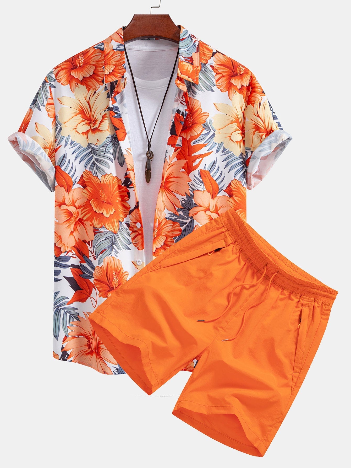Ensemble — chemise à imprimé fleurs tropicales & short de bain à cordon