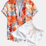 Ensemble — chemise à imprimé fleurs tropicales & short de bain à cordon