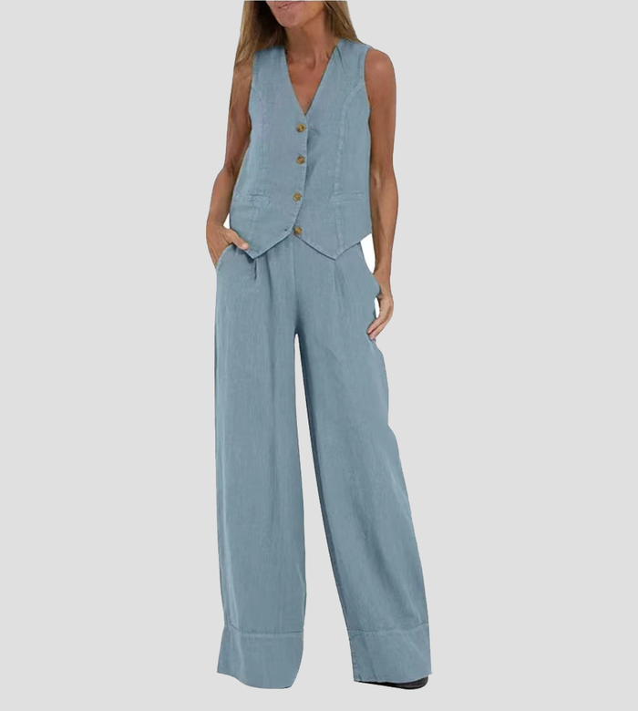 Ensemble Gilet Boutonné & Pantalon Large