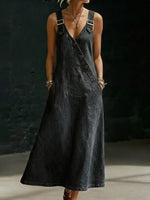 Robe Longue en Jean à Boutons Décalés
