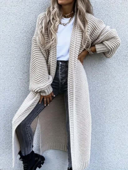 Aline | Long cardigan en grosse maille à fentes latérales