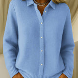 Cardigan Uni Bleu Ciel à Col Chemise