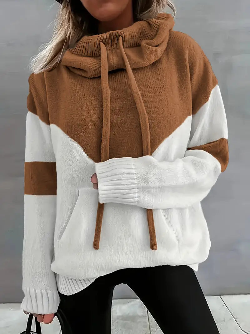 Talia | Sweat à capuche color block à cordon Marron, photo studio