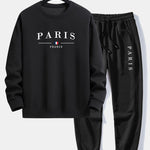 Ensemble — sweat à col rond coupe décontractée à imprimé Paris & pantalon de jogging