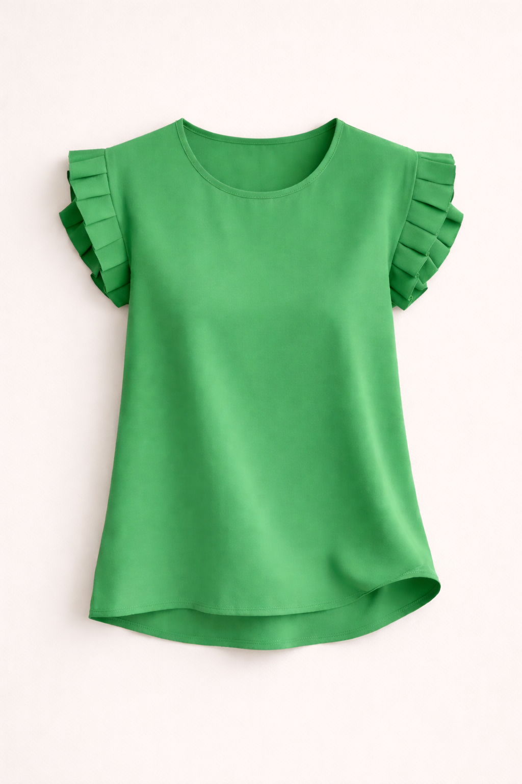 Viviane | Blouse à manches courtes et volants étagés Vert, photo studio