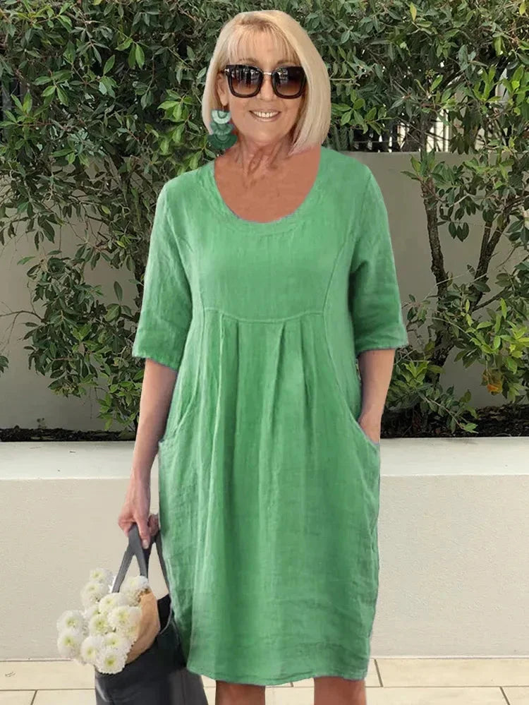 Jacqueline | Robe tunique d'été à poches Vert, photo studio