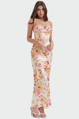Dominique | Robe longue fleurie à décolleté cœur