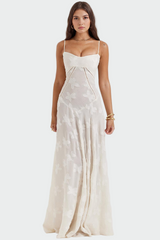 Aude | Robe longue à fleurs en relief et fines bretelles