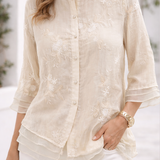 Garance | Blouse brodée de fleurs à manches trois-quarts