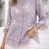 Garance | Blouse brodée de fleurs à manches trois-quarts