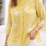 Garance | Blouse brodée de fleurs à manches trois-quarts