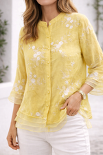 Garance | Blouse brodée de fleurs à manches trois-quarts
