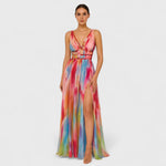 Noémie | Robe longue fendue à imprimé aquarelle