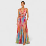 Noémie | Robe longue fendue à imprimé aquarelle
