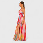 Noémie | Robe longue fendue à imprimé aquarelle