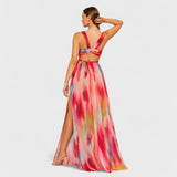 Noémie | Robe longue fendue à imprimé aquarelle