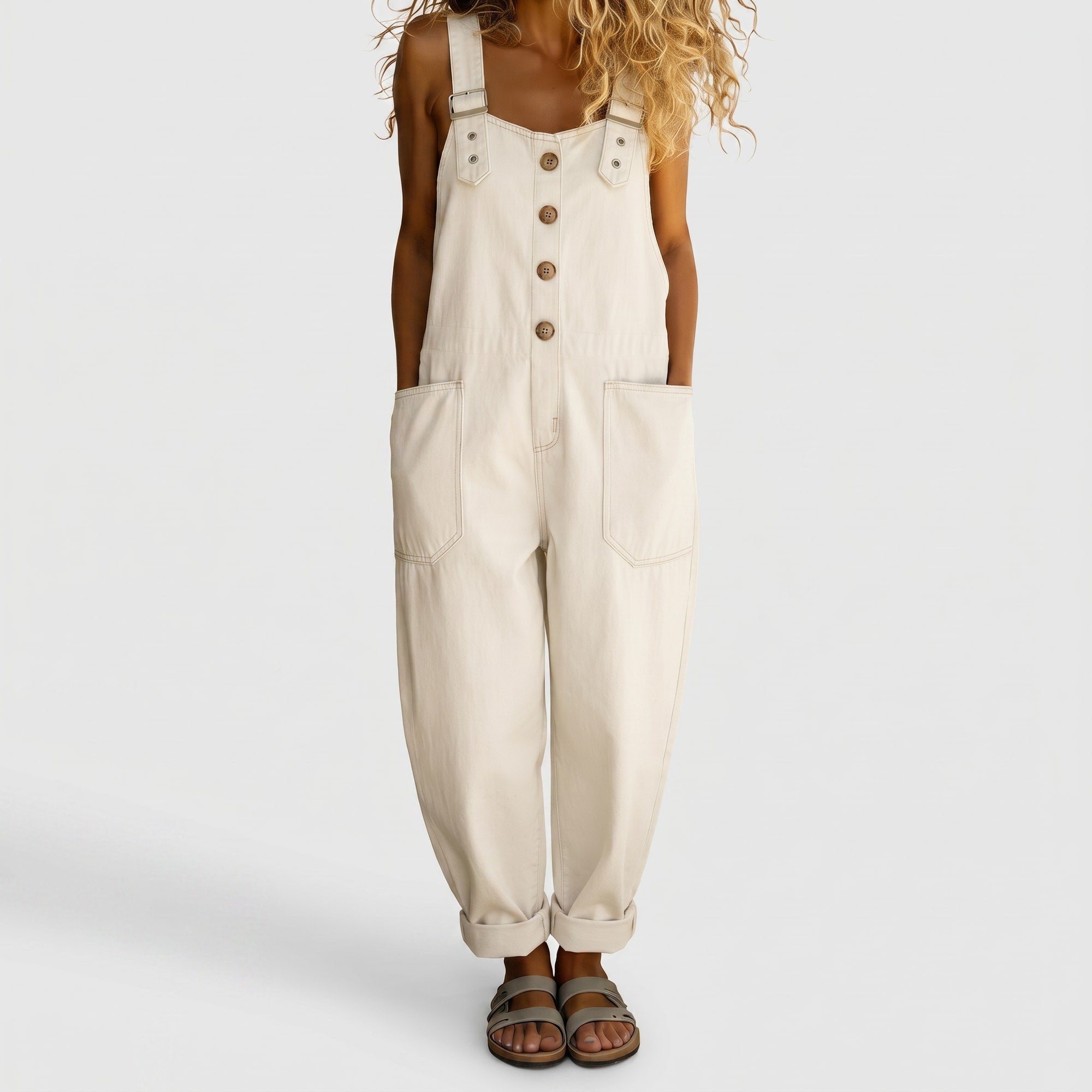 Prune | Salopette femme vintage en coton doux effet denim Blanc